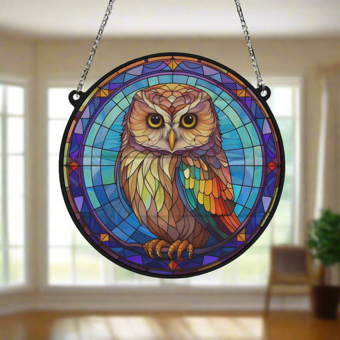 Millie the Little Owl Stained Glass Effect Suncatcher
